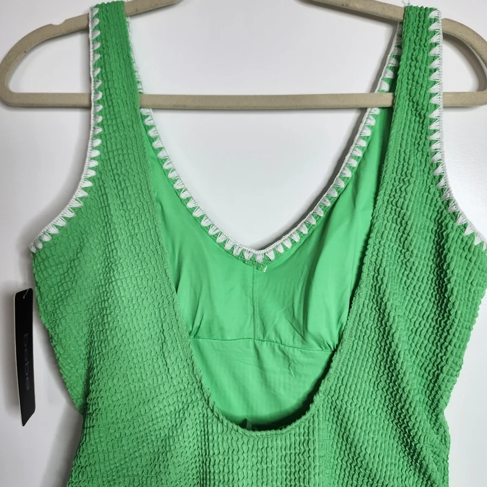 Bebe Texture Rib One Piece Swimsuit with White Trim NEW